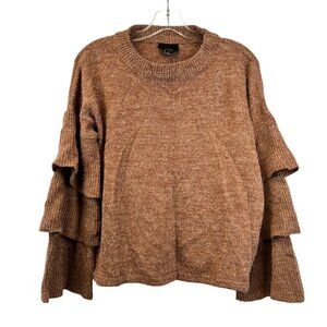 Lumiere Crew Neck Long Tiered Sleeve Sweater Rust/Gray Size Small Pullover